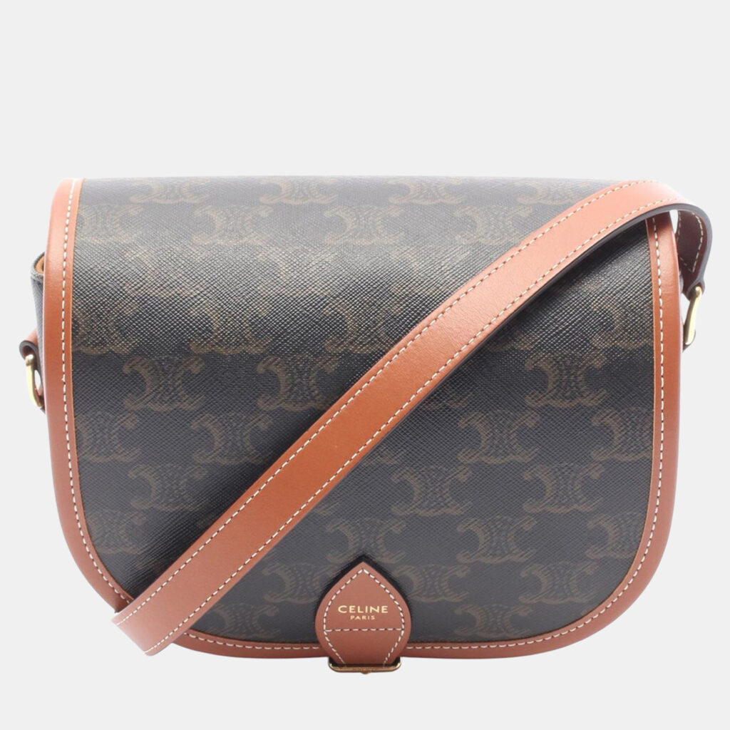 Celine Brown Medium Triomphe Coated Canvas Folco Crossbody