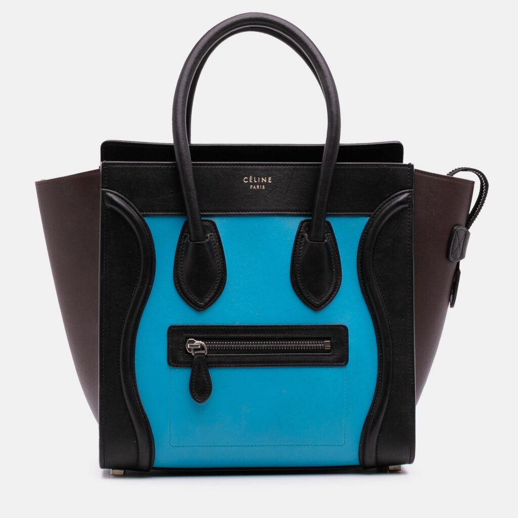 Celine Blue Micro Tricolor Leather Luggage Tote Celine Blue Micro Tricolor Leather Luggage Tote