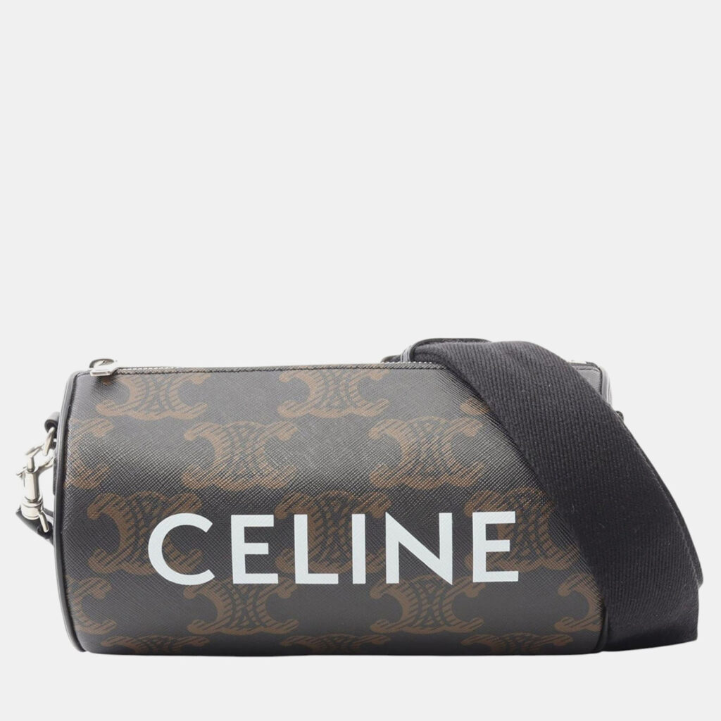 luxury-women-celine-used-handbags-p1223361-007-1.jpg Celine Brown Triomphe Coated Canvas Cylinder Crossbody