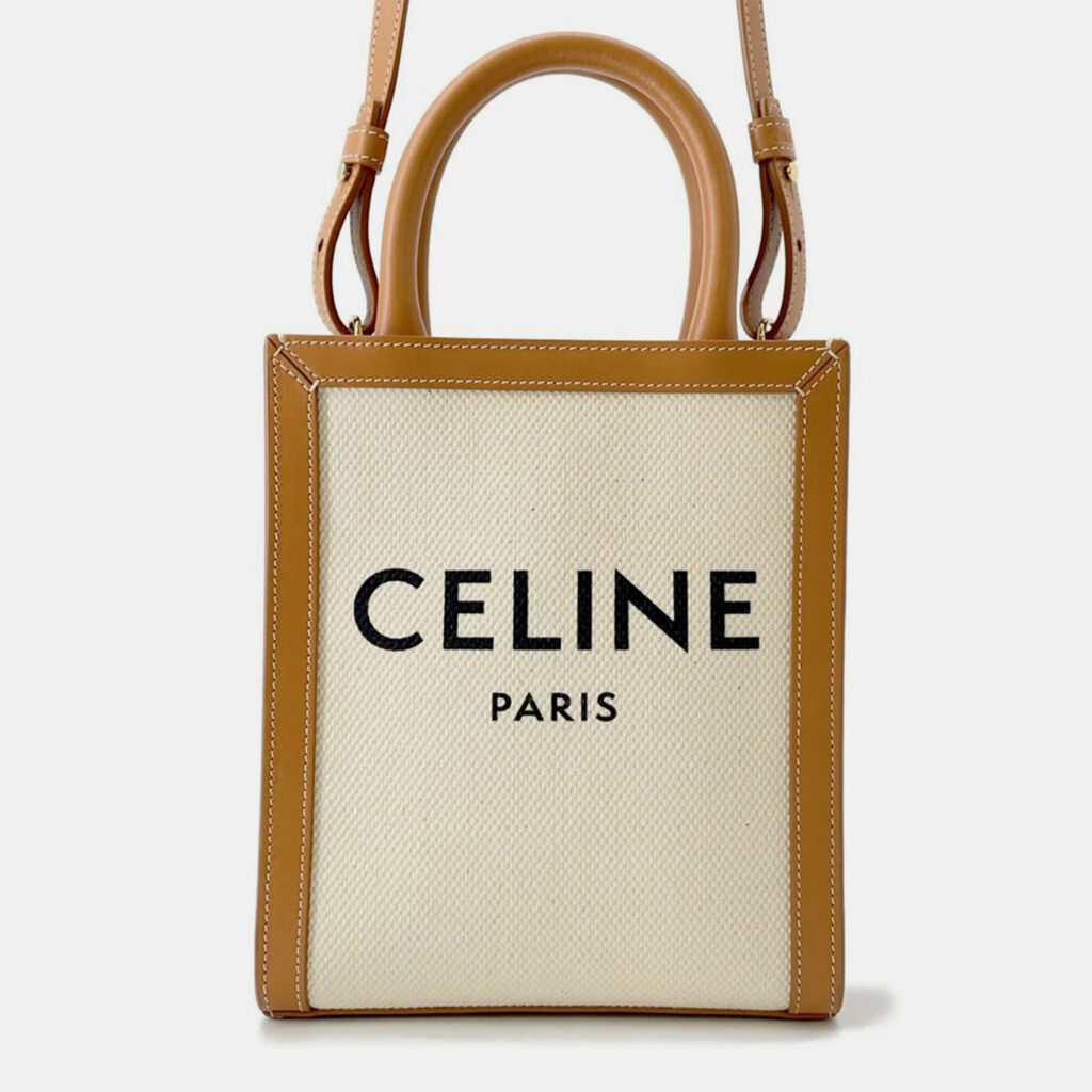 Celine Vertical Cabas Natural/Tan Canvas Leather Mini Tote Celine Vertical Cabas Natural/Tan Canvas Leather Mini Tote