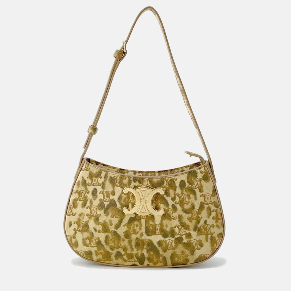 Celine Triomphe Tilly Leopard One-Shoulder Bag Beige Pvc Leather Celine Triomphe Tilly Leopard One-Shoulder Bag Beige Pvc Leather