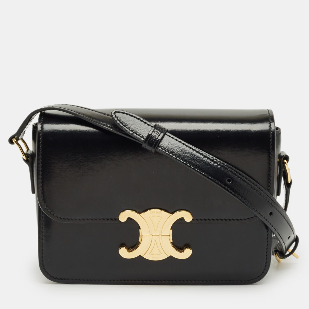 Celine Black Glossy Leather Teen Triomphe Shoulder Bag Celine Black Glossy Leather Teen Triomphe Shoulder Bag