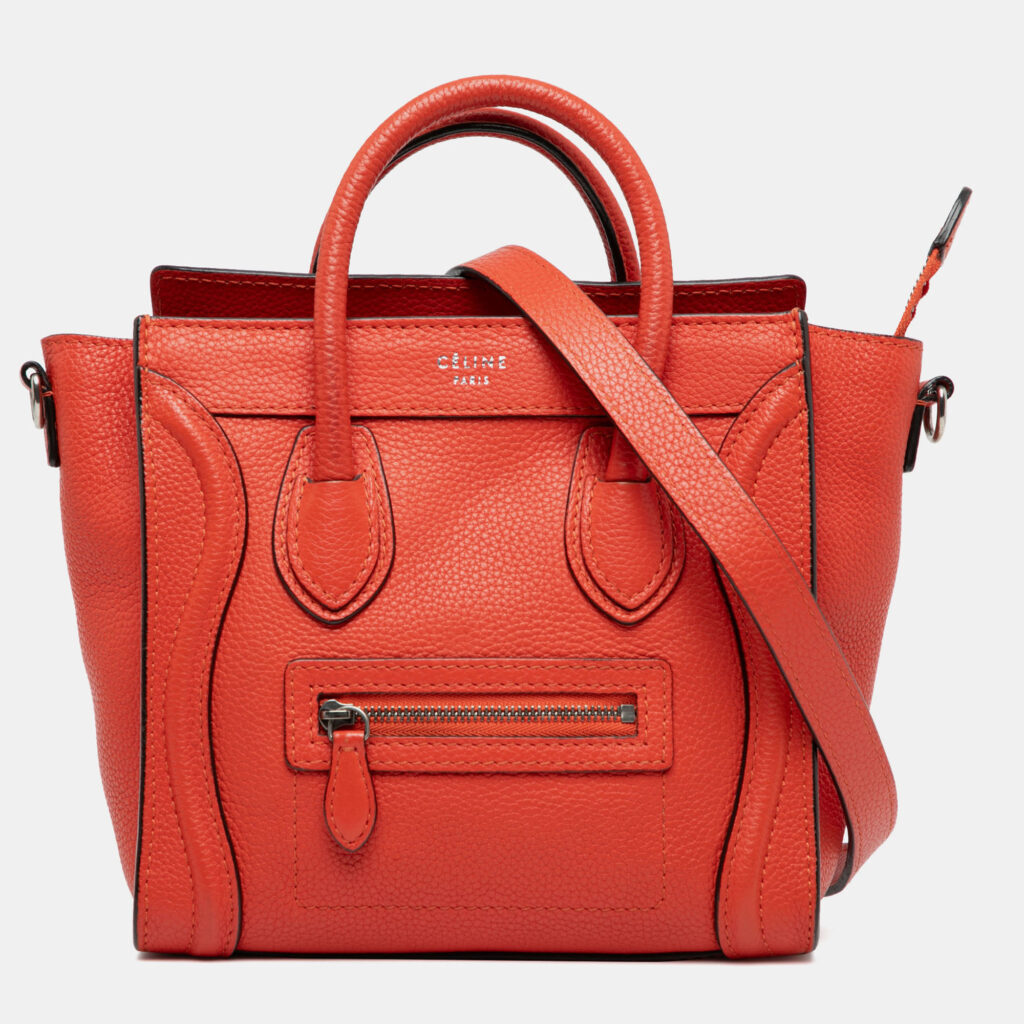 Celine Orange Nano Leather Luggage Tote