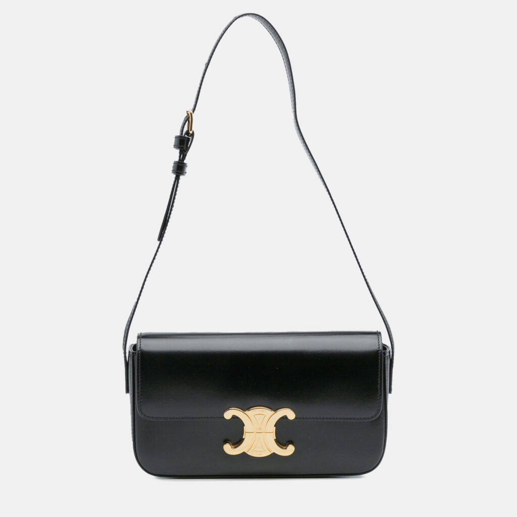 luxury-women-celine-used-handbags-p1229396-010-1.jpg Celine Black Shiny Calfskin Claude Shoulder Bag