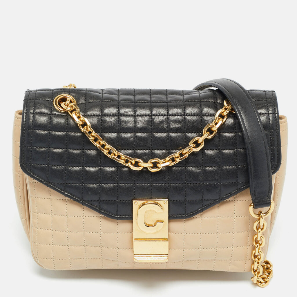 Celine Beige/Black Quilted Leather Medium C Bag Celine Beige/Black Quilted Leather Medium C Bag