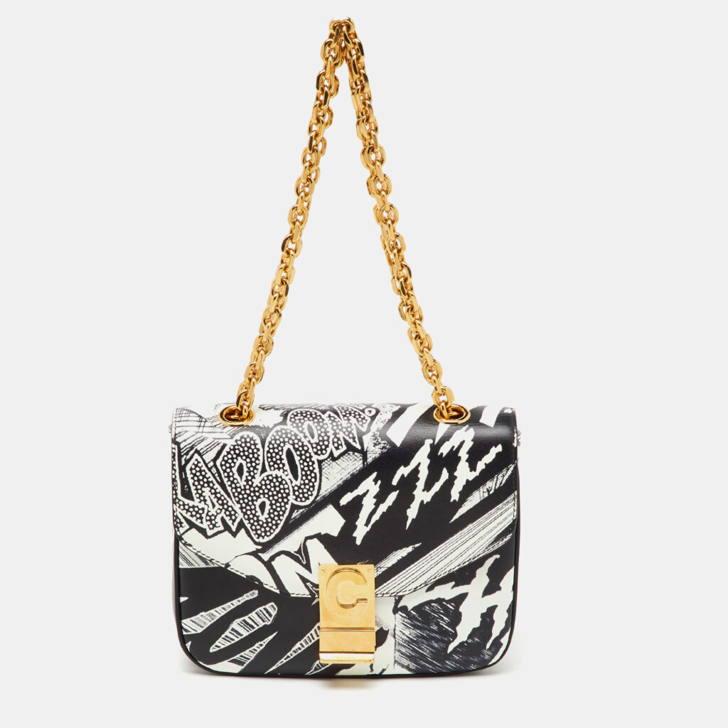 Celine x Christian Marclay Black Leather Zzhaa Print Small C Shoulder Bag Celine x Christian Marclay Black Leather Zzhaa Print Small C Shoulder Bag