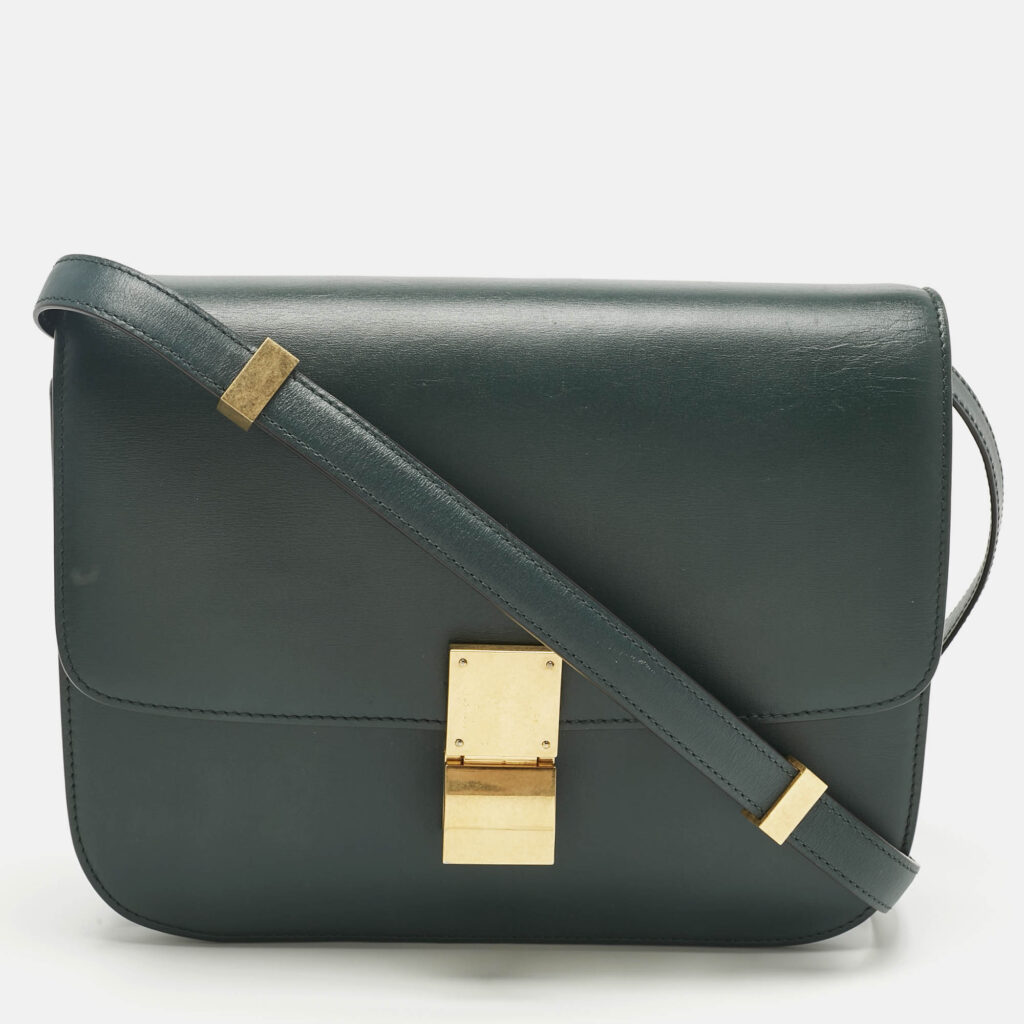 Celine Green Leather Medium Classic Box Shoulder Bag Celine Green Leather Medium Classic Box Shoulder Bag