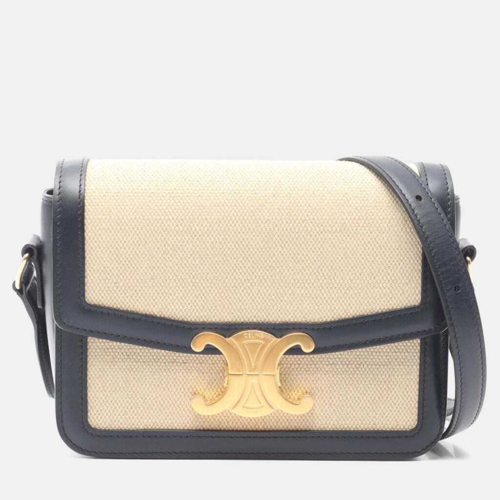 Celine Teen Triomphe Shoulder Bag Canvas And Leather Beige/Navy