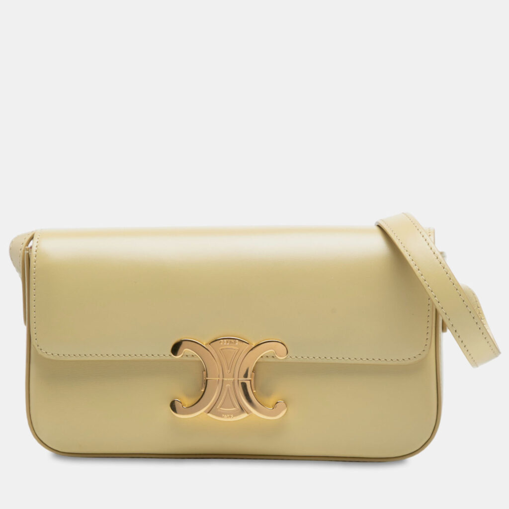 Celine Yellow Shiny Calfskin Claude Shoulder Bag Celine Yellow Shiny Calfskin Claude Shoulder Bag