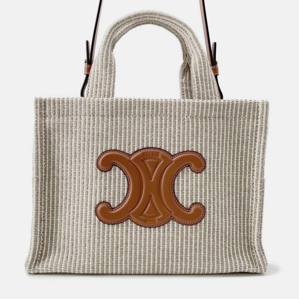 Celine Small Kabatais 2-Way Bag Gray/Brown Canvas Leather Celine Small Kabatais 2-Way Bag Gray/Brown Canvas Leather