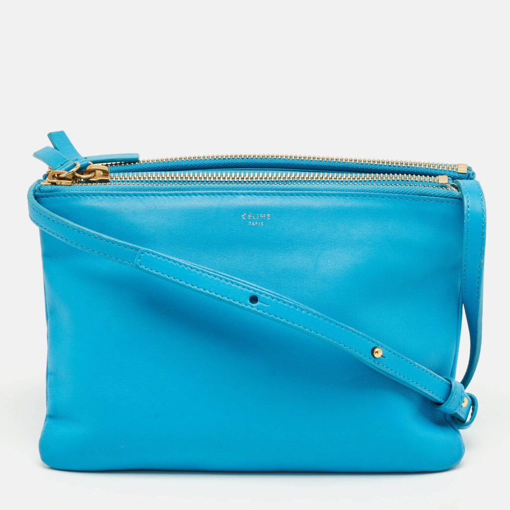 Celine Blue Leather Small Trio Crossbody Bag Celine Blue Leather Small Trio Crossbody Bag
