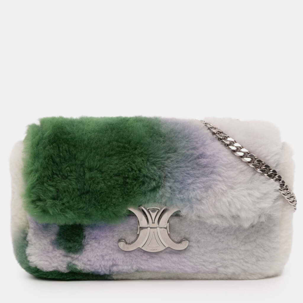 Celine Triomphe Chain Shearling Shoulder Bag