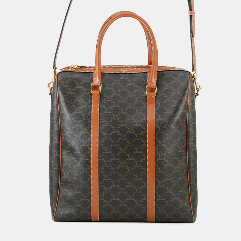 Celine Triomphe Vertical Travel Bag Black/Tan Pvc Leather Celine Triomphe Vertical Travel Bag Black/Tan Pvc Leather