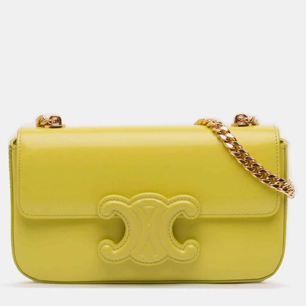 luxury-women-celine-used-handbags-p1238310-008-1.jpg Celine Cuir Triomphe Calfskin Leather Chain Shoulder Bag