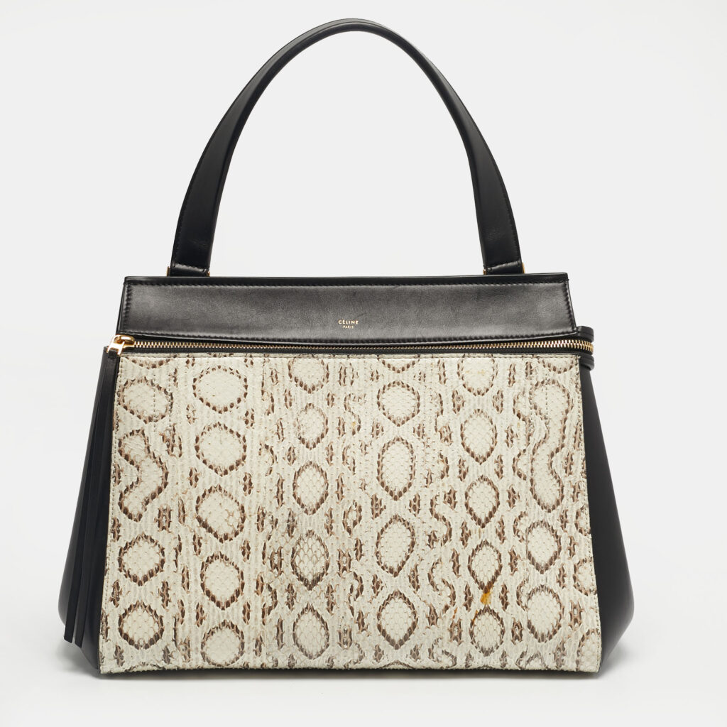 Celine Black/Off White Leather and Python Medium Edge Top Handle Bag Celine Black/Off White Leather and Python Medium Edge Top Handle Bag