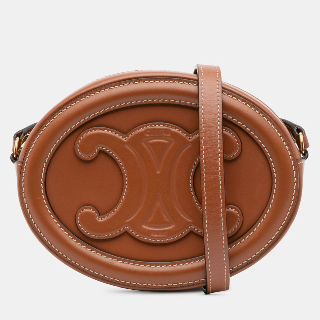 Celine Brown Small Calfskin Cuir Triomphe Oval Crossbody