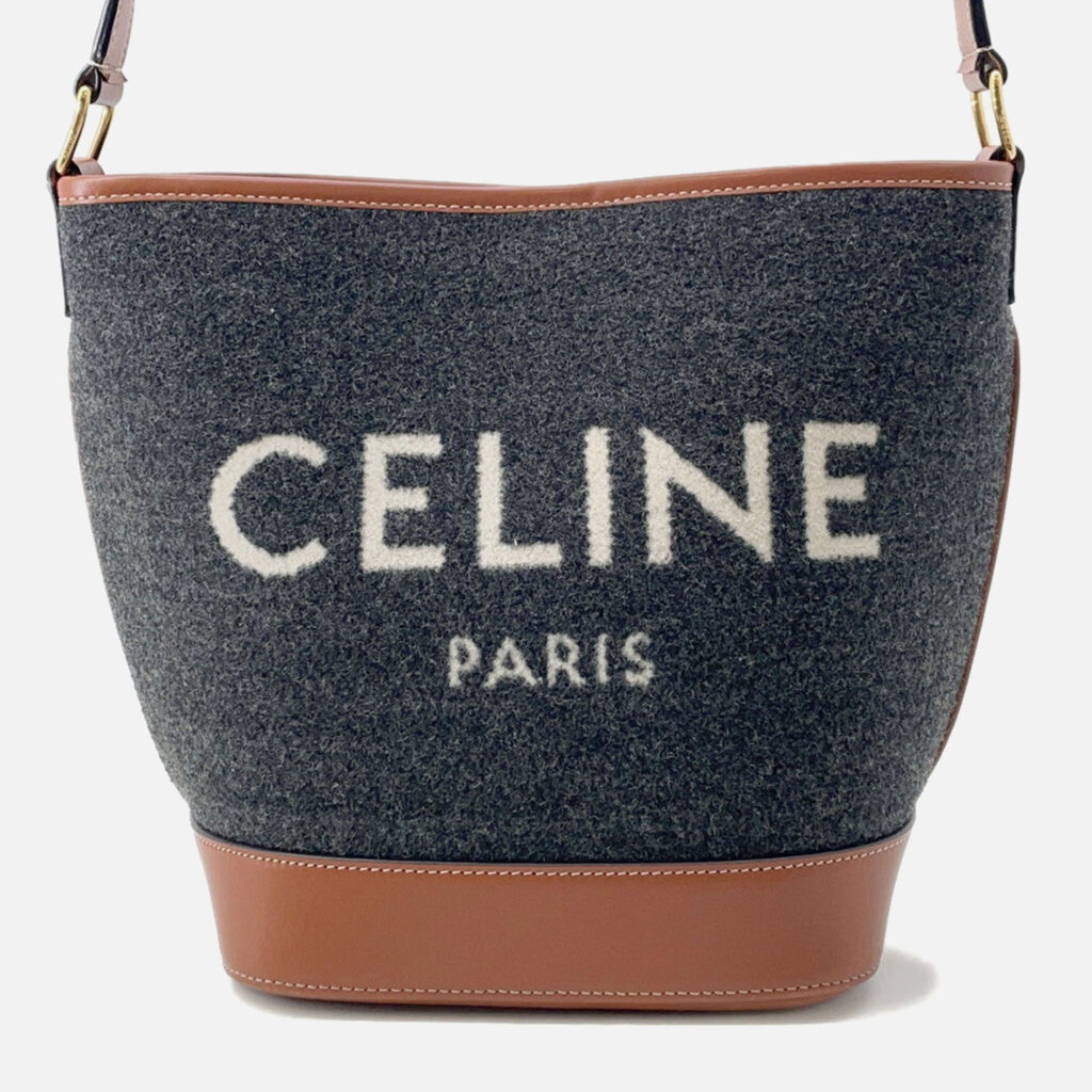 Celine Celine Logo Bucket Shoulder Bag Dark Gray/Brown Felt Leather Size Small Celine Celine Logo Bucket Shoulder Bag Dark Gray/Brown Felt Leather Size Small