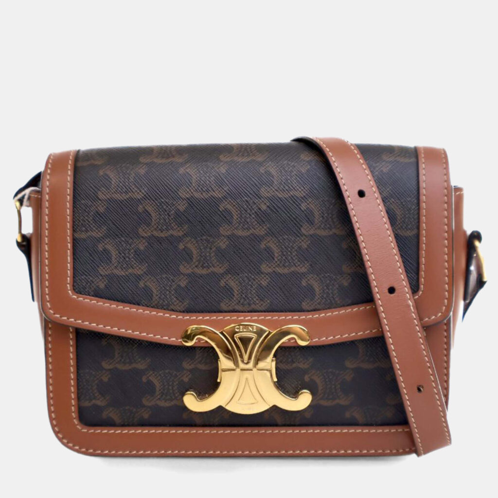 luxury-women-celine-used-handbags-p1242471-001-1.jpg Celine Brown Teen Triomphe Coated Canvas and Calfskin Triomphe Crossbody