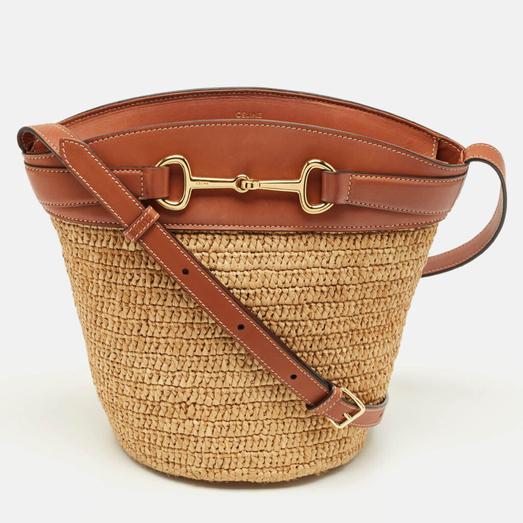 Celine Brown/Cream Raffia and Leather Crecy Bucket Bag Celine Brown/Cream Raffia and Leather Crecy Bucket Bag