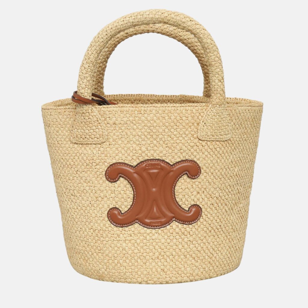 Celine Triomphe Raffia Panier Bucket Bag