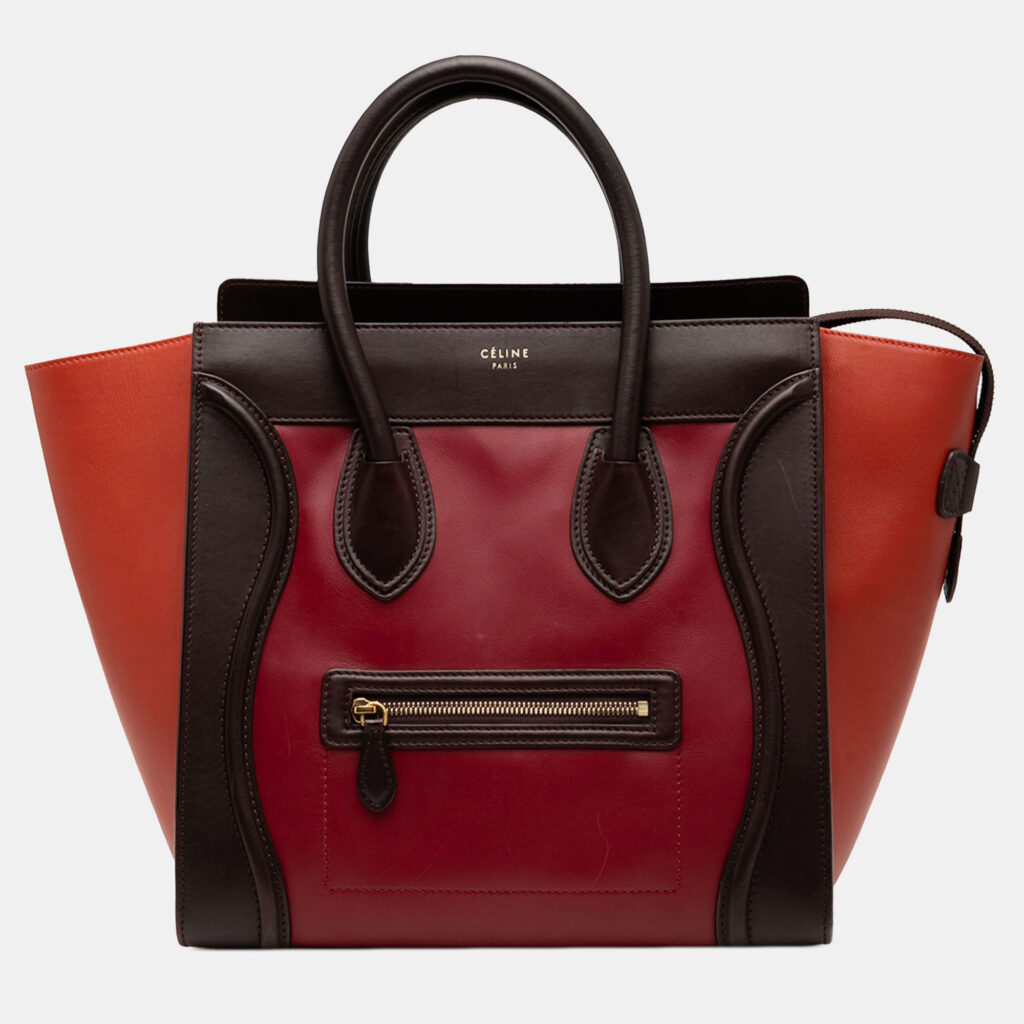 Celine Red Mini Tricolor Leather Luggage Tote Celine Red Mini Tricolor Leather Luggage Tote