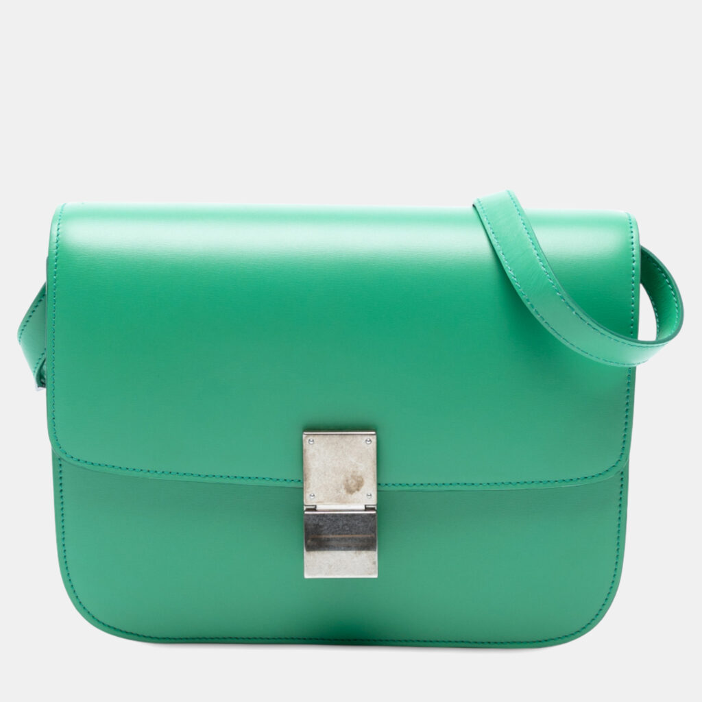 luxury-women-celine-used-handbags-p1244340-007-1.jpg Celine Green Medium Calfskin Classic Box