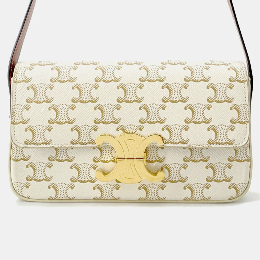 Celine Claude Triomphe Shoulder Ivory/Brown Pvc Leather