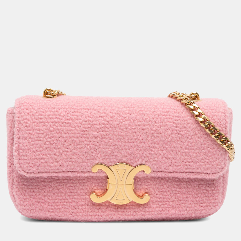 Celine Pink Tweed Claude Chain Shoulder Bag