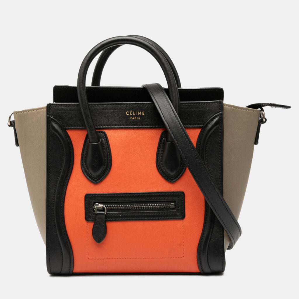 Celine Orange Nano Tricolor Leather Luggage Tote Celine Orange Nano Tricolor Leather Luggage Tote