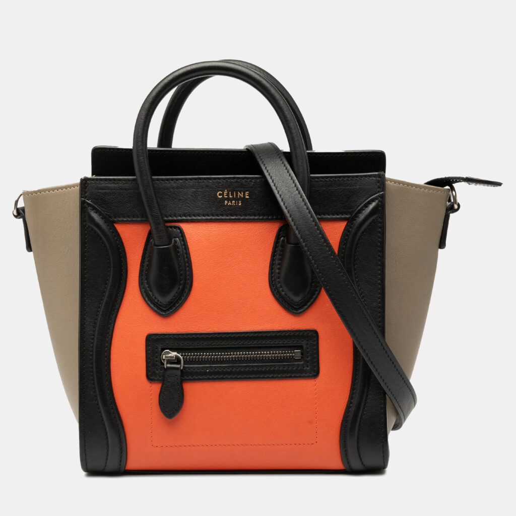 Celine Orange Nano Tricolor Leather Luggage Tote