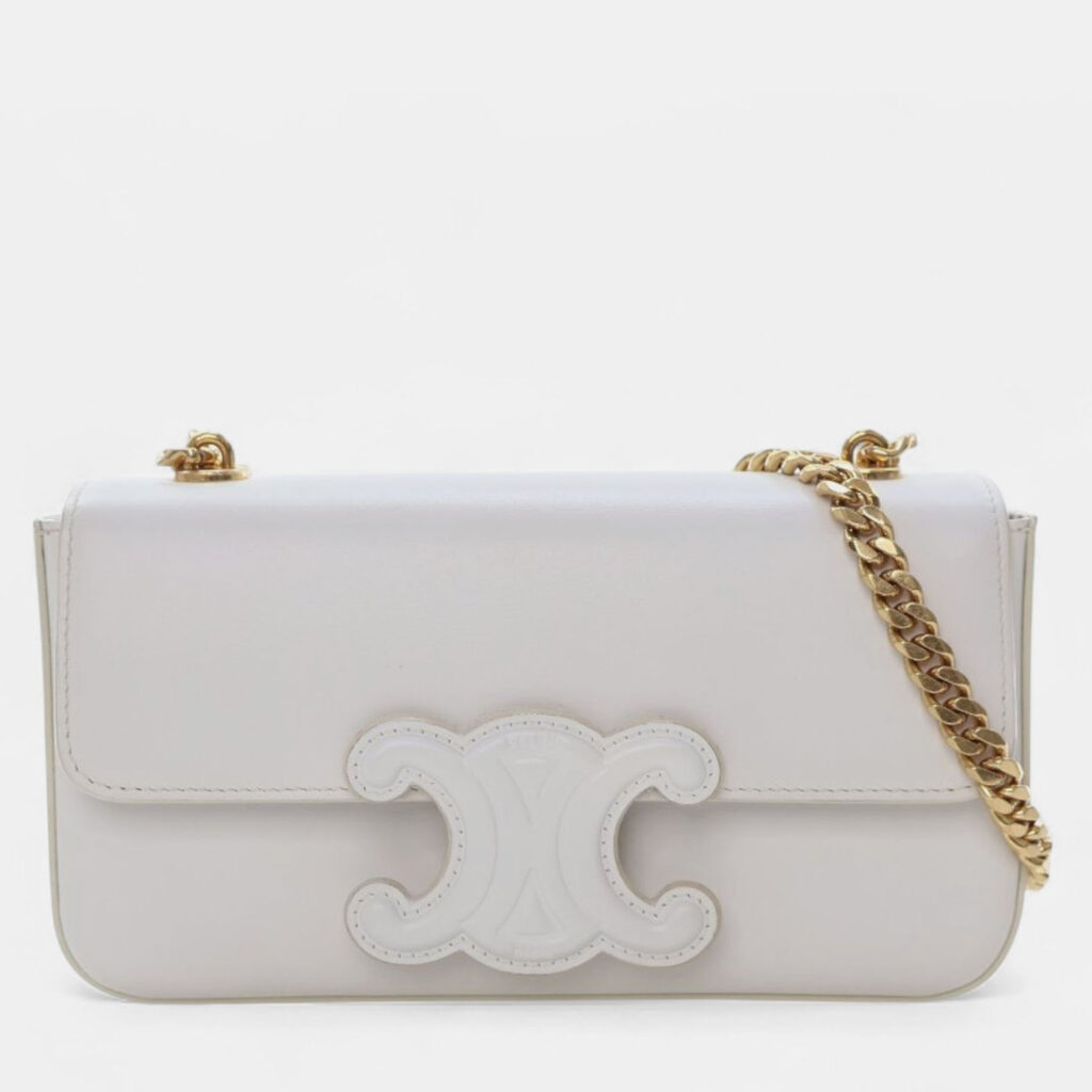 Celine White Calfskin Cuir Triomphe Chain Shoulder Bag Celine White Calfskin Cuir Triomphe Chain Shoulder Bag