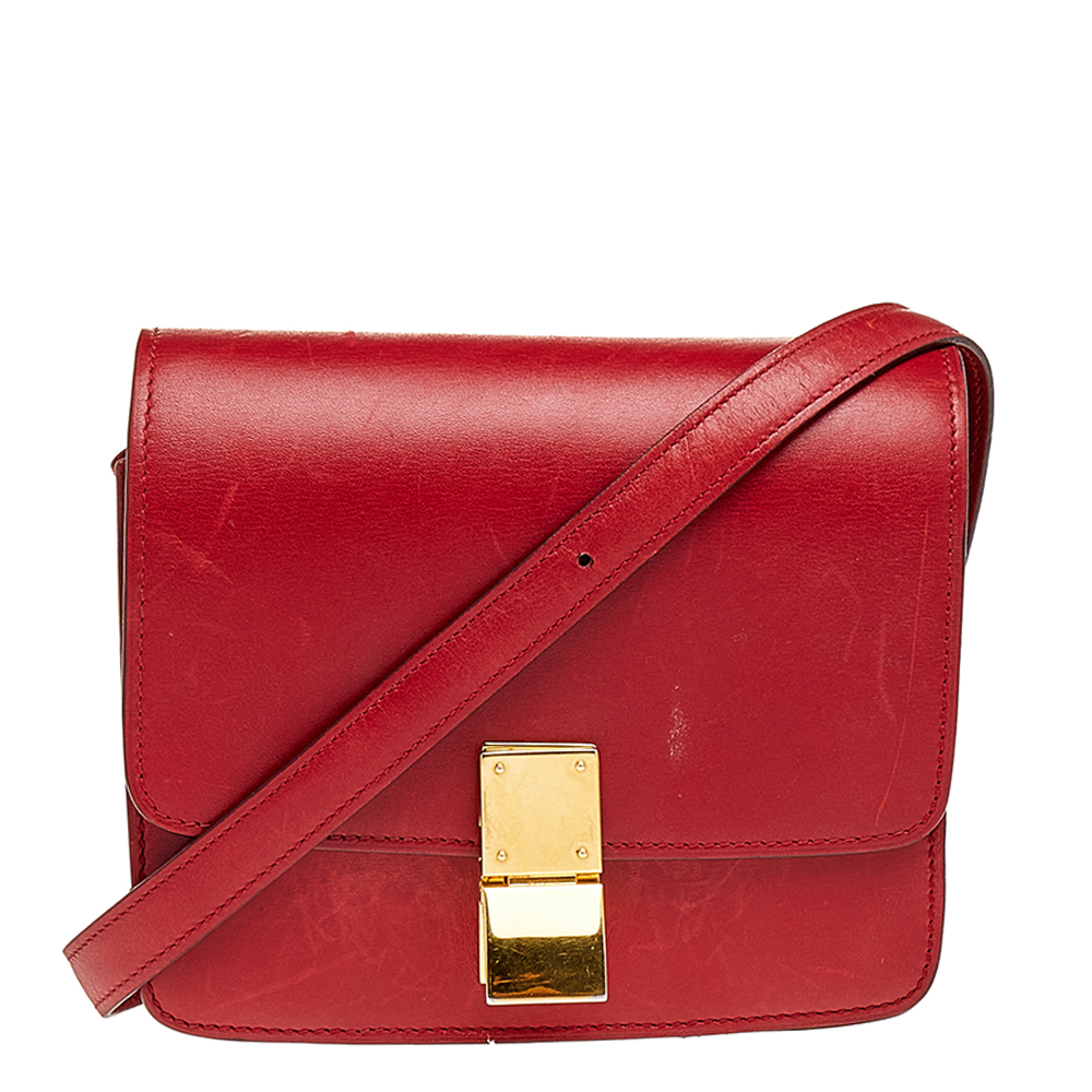luxury-women-celine-used-handbags-p505717-007-1.jpg Celine Red Leather Small Classic Box Flap Bag