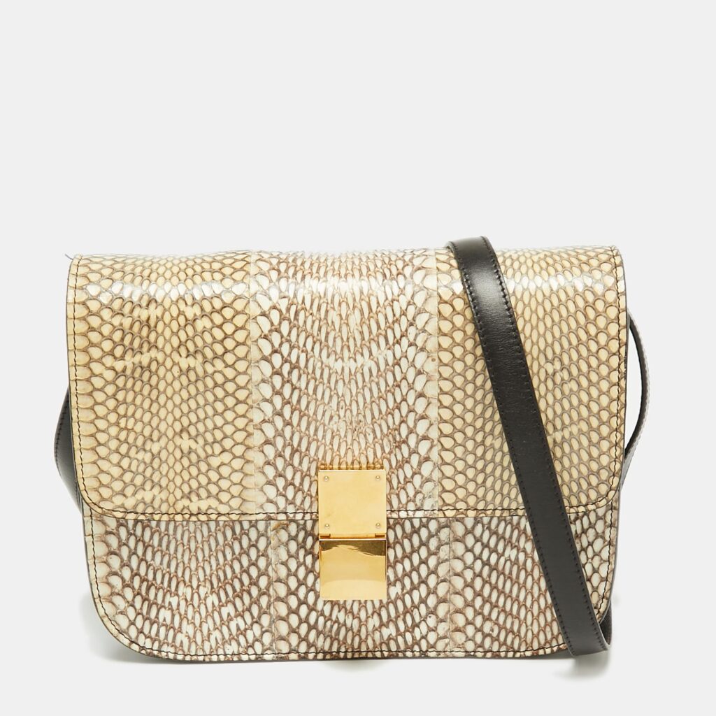 Celine Beige/Cream Watersnake Medium Classic Box Shoulder Bag Celine Beige/Cream Watersnake Medium Classic Box Shoulder Bag