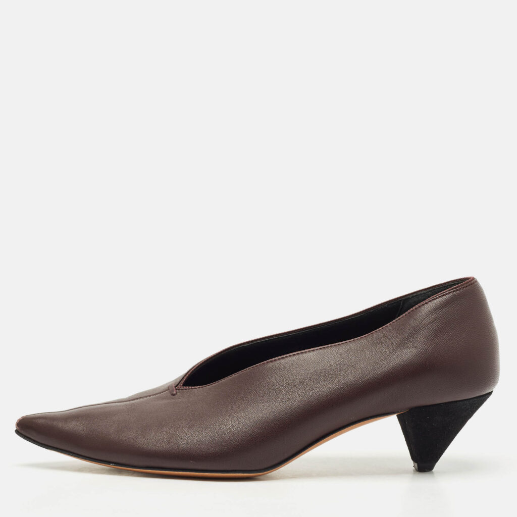 Celine Plum Leather V Neck Pumps Size 38 Celine Plum Leather V Neck Pumps Size 38