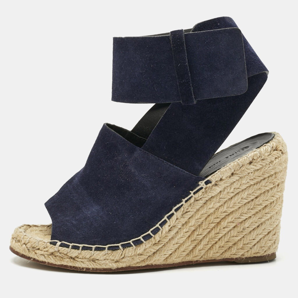 Celine Navy Blue Suede Wedge Ankle Wrap Espadrille Sandals Size 37 Celine Navy Blue Suede Wedge Ankle Wrap Espadrille Sandals Size 37