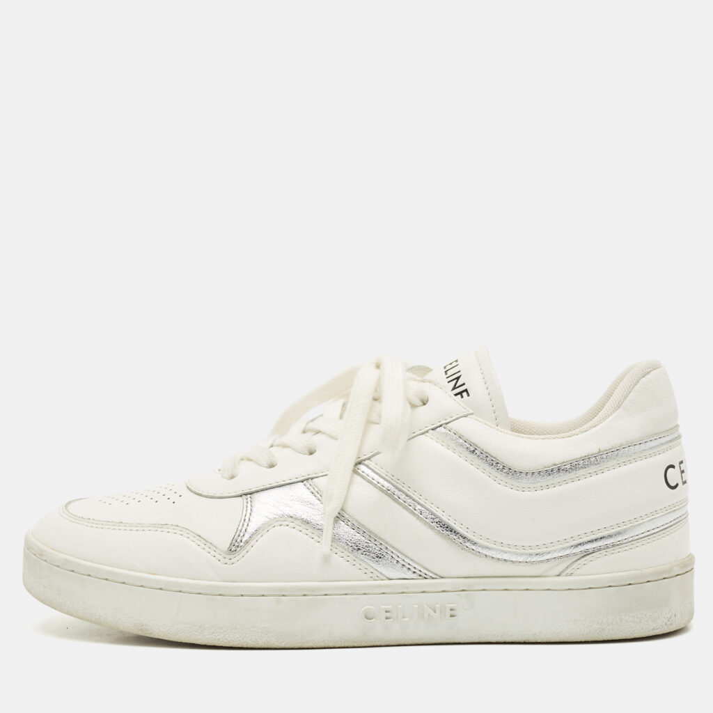 Celine White/Silver Leather Trainer Low Top Sneakers Size 39