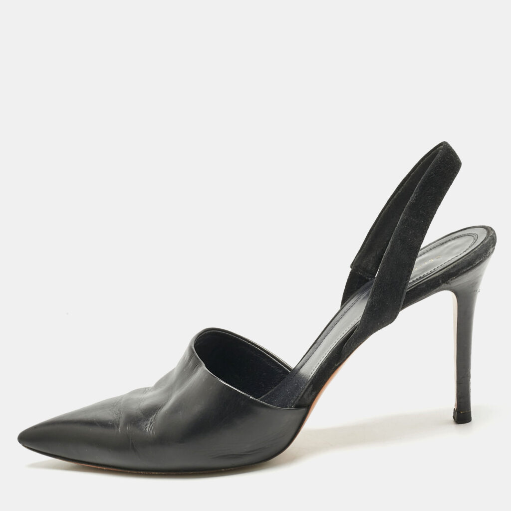 Celine Black Leather and Suede Slingback Pumps Size 38.5 Celine Black Leather and Suede Slingback Pumps Size 38.5