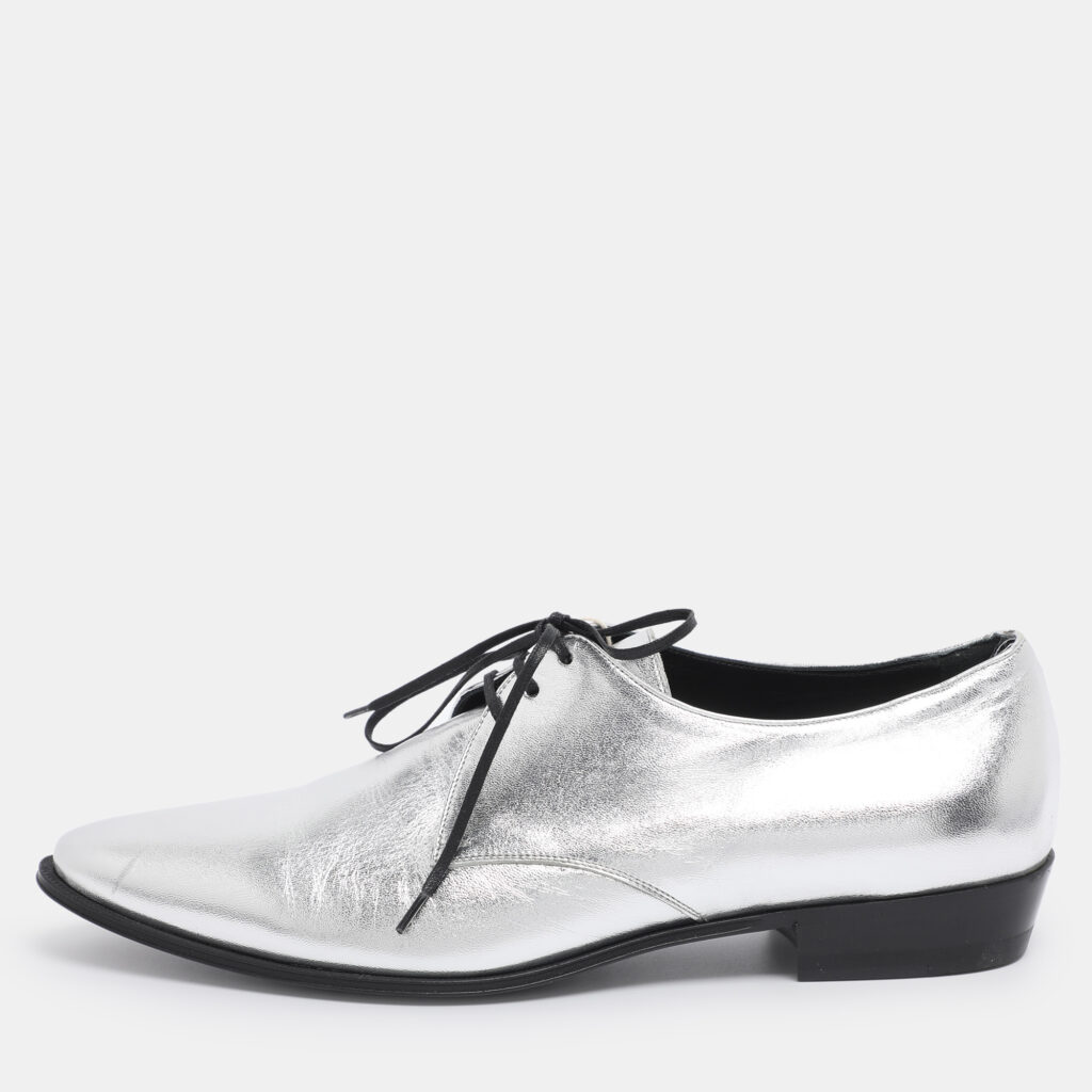 Celine Silver Leather Lace Up Derby Size 39