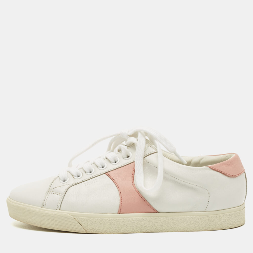 Celine White/Pink Leather Triomphe Low Top Sneakers Size 36 Celine White/Pink Leather Triomphe Low Top Sneakers Size 36
