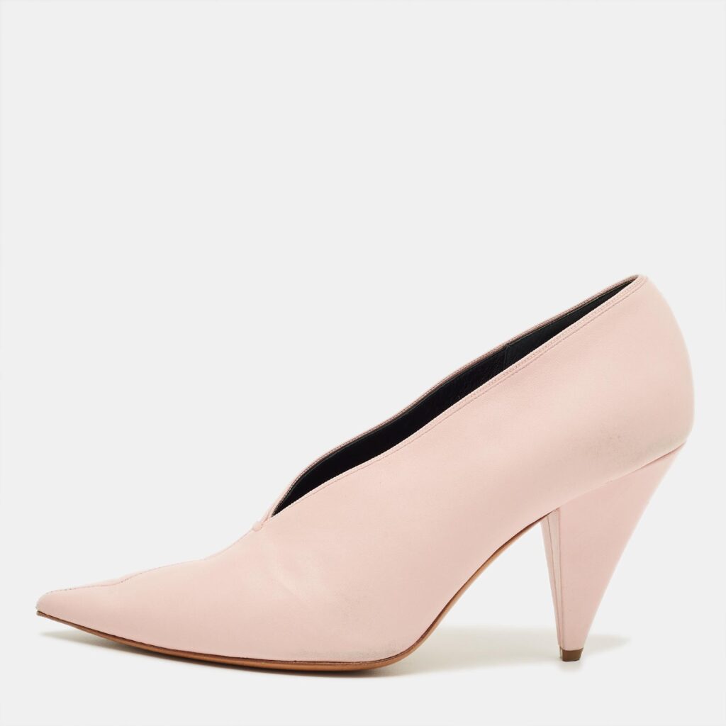 Celine Pink Leather V Neck Nappa Pumps Size 39.5