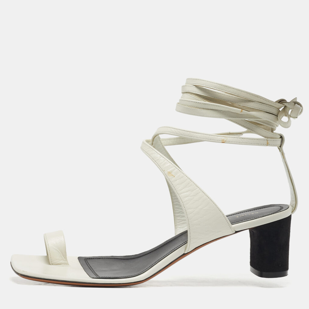Celine White Leather Toe Ring Ankle Wrap Sandals Size 38.5