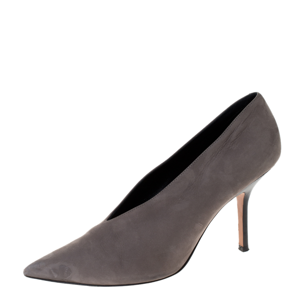 Celine Grey Nubuck Leather V Neck Pointed Toe Pumps Size 38.5 Celine Grey Nubuck Leather V Neck Pointed Toe Pumps Size 38.5