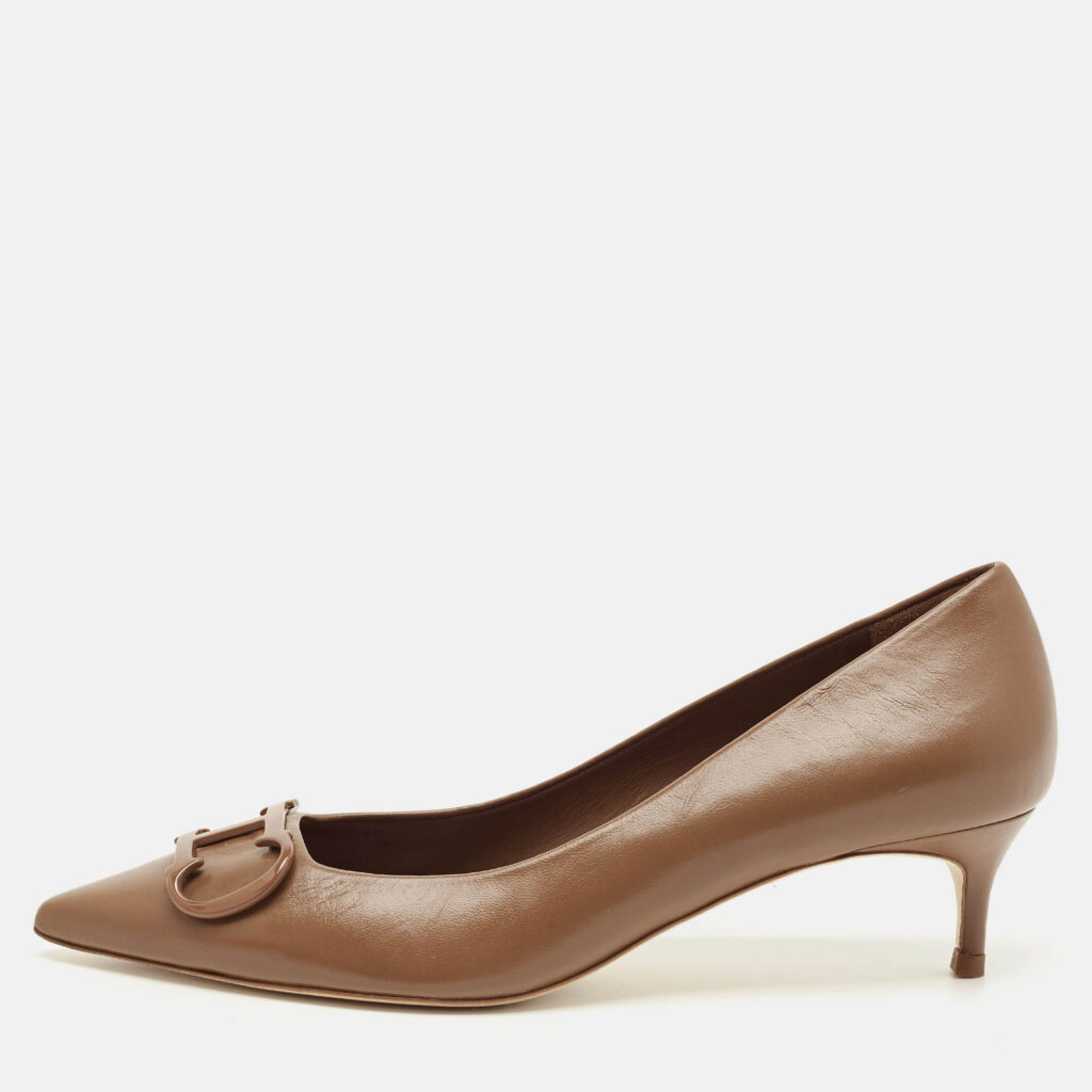 CH Carolina Herrera Brown Leather Pointed Toe Pumps Size 38