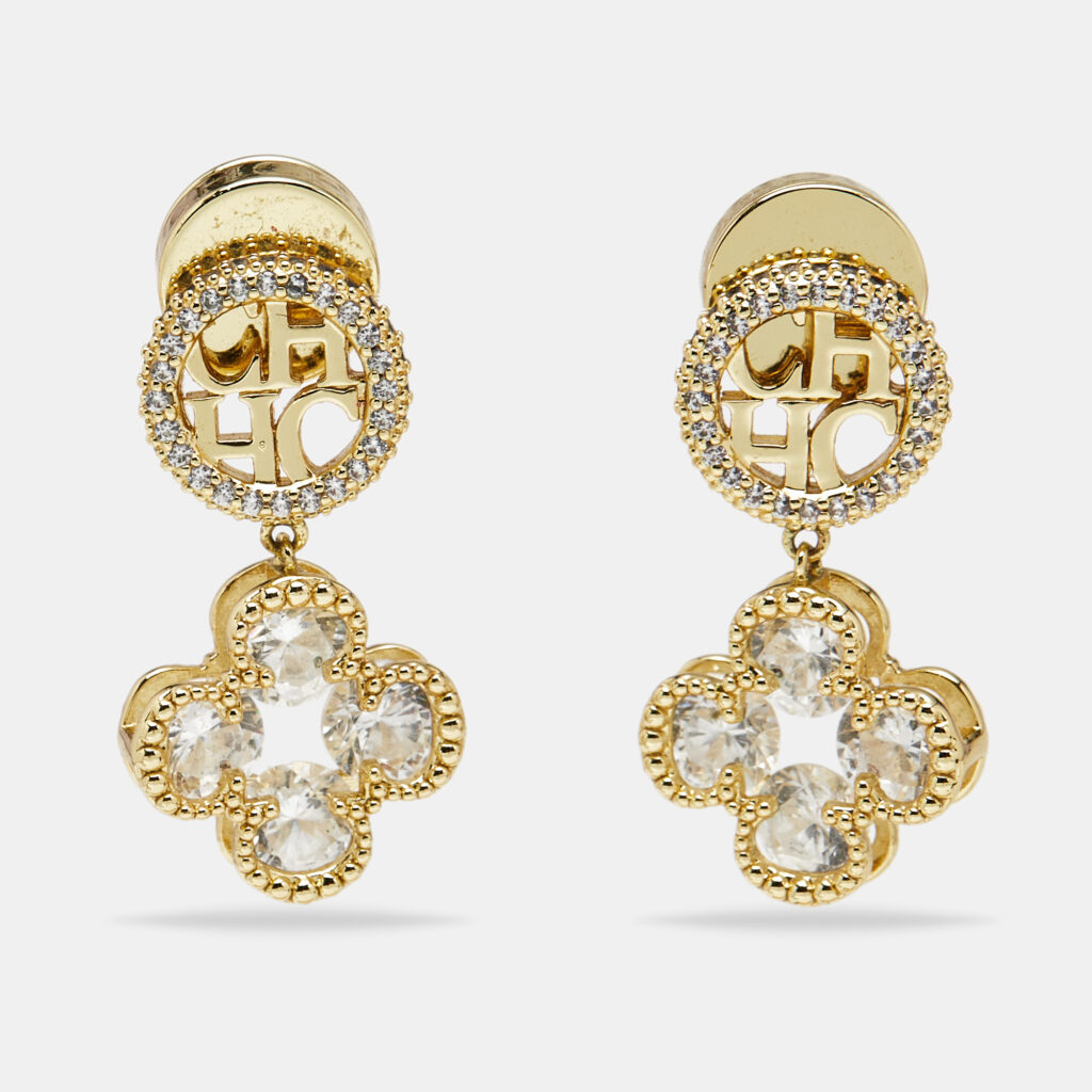 Carolina Herrera CH Crystals Gold Tone Earrings Carolina Herrera CH Crystals Gold Tone Earrings