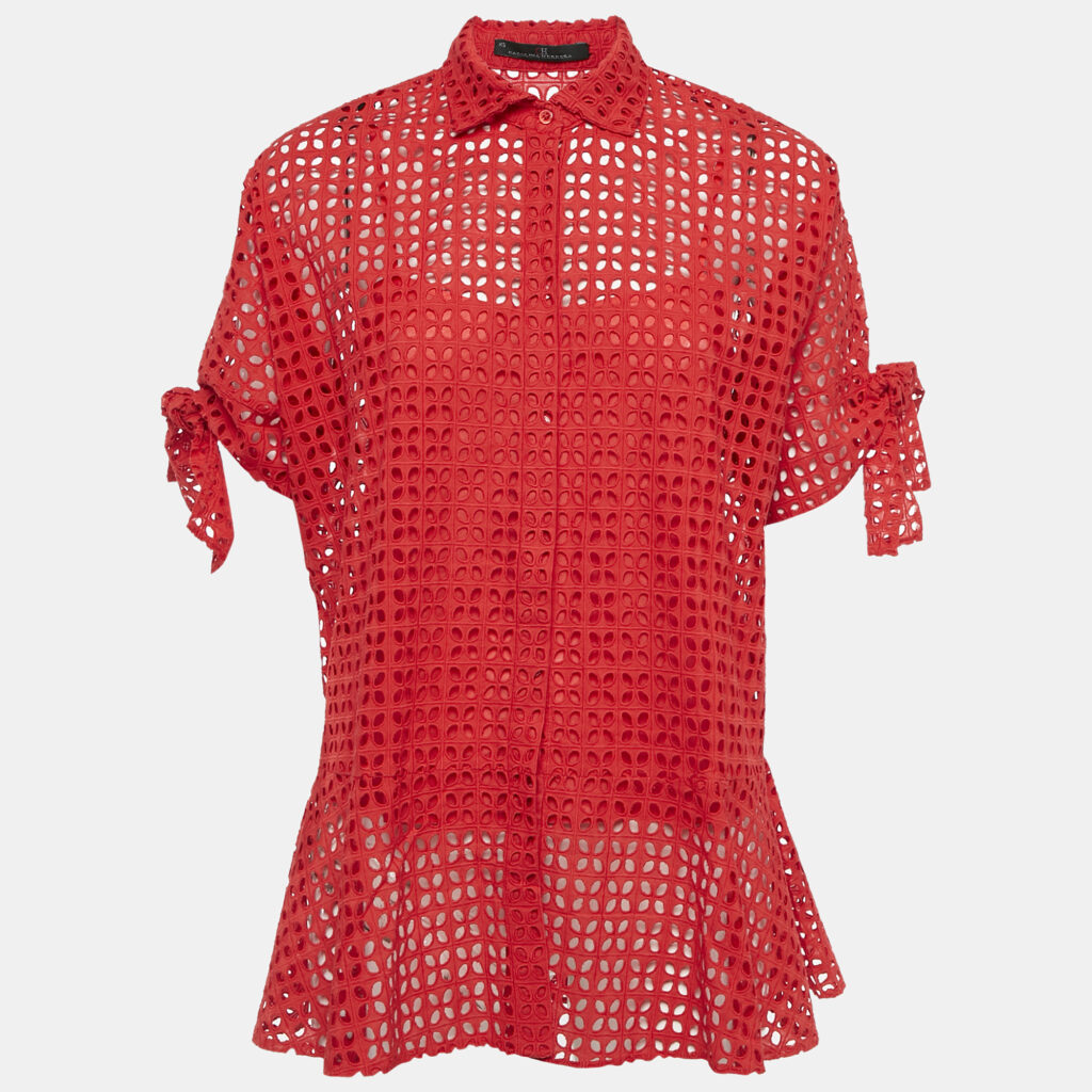 CH Carolina Herrera Red Cotton Lace Loose Fit Shirt XS CH Carolina Herrera Red Cotton Lace Loose Fit Shirt XS