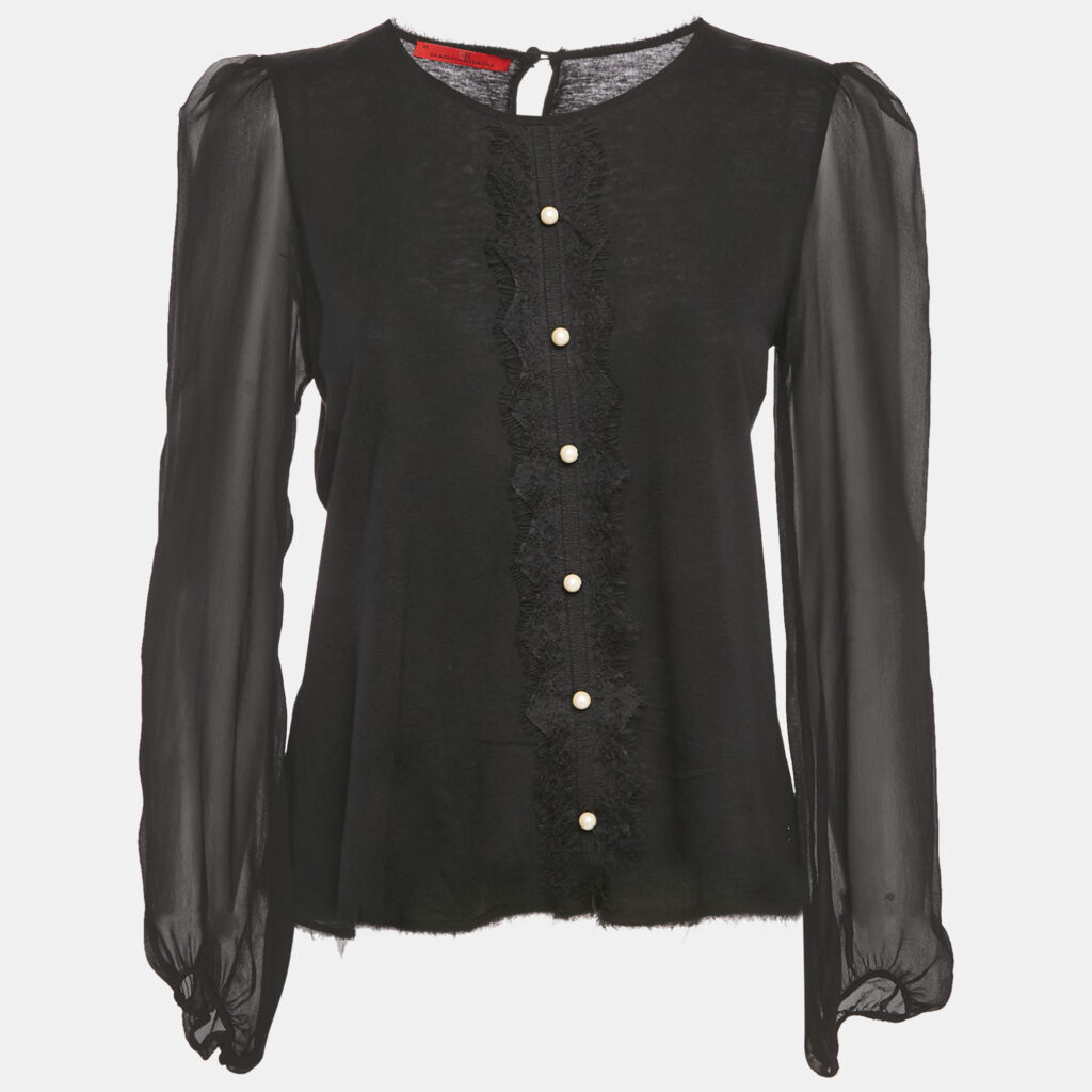 CH Carolina Herrera Black Lace Trim Knit and Silk Top M CH Carolina Herrera Black Lace Trim Knit and Silk Top M