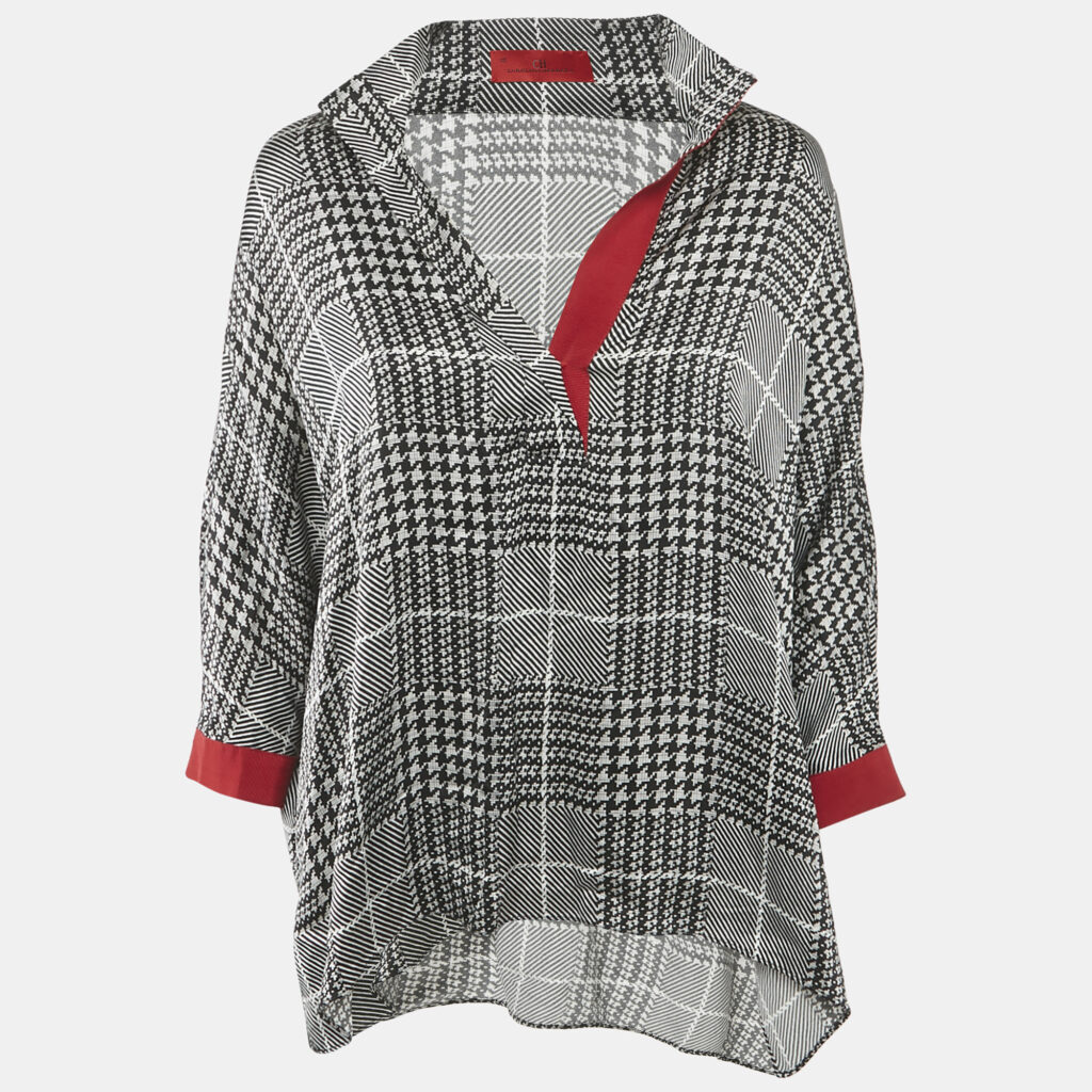 CH Carolina Herrera Black Houndstooth Print Satin Loose Fit Blouse XS CH Carolina Herrera Black Houndstooth Print Satin Loose Fit Blouse XS