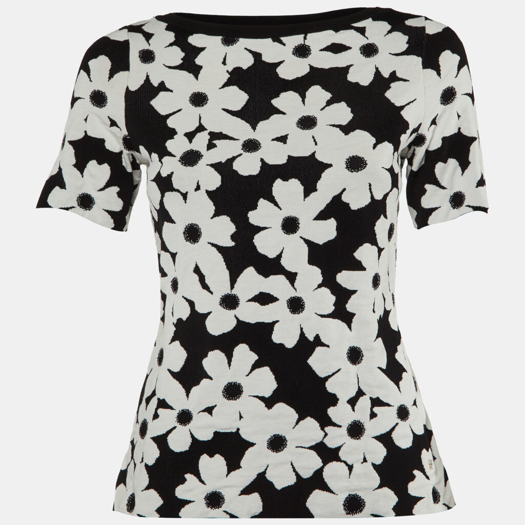 CH Carolina Herrera Monochrome Floral Jacquard Knit Top XXS CH Carolina Herrera Monochrome Floral Jacquard Knit Top XXS