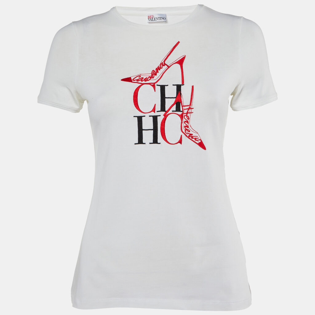 CH Carolina Herrera White CH Embroidered Cotton T-Shirt XS CH Carolina Herrera White CH Embroidered Cotton T-Shirt XS