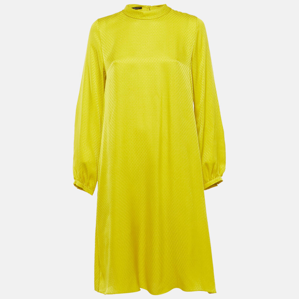 CH Carolina Herrera Yellow Monogram Jacquard Silk Short Dress S